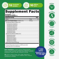 Probulin Daily Care ingredient list graphic indicating prebiotics and postbiotics.