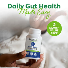 Probulin Daily Care vegan capsules close-up emphasizing plant-based probiotic blend.