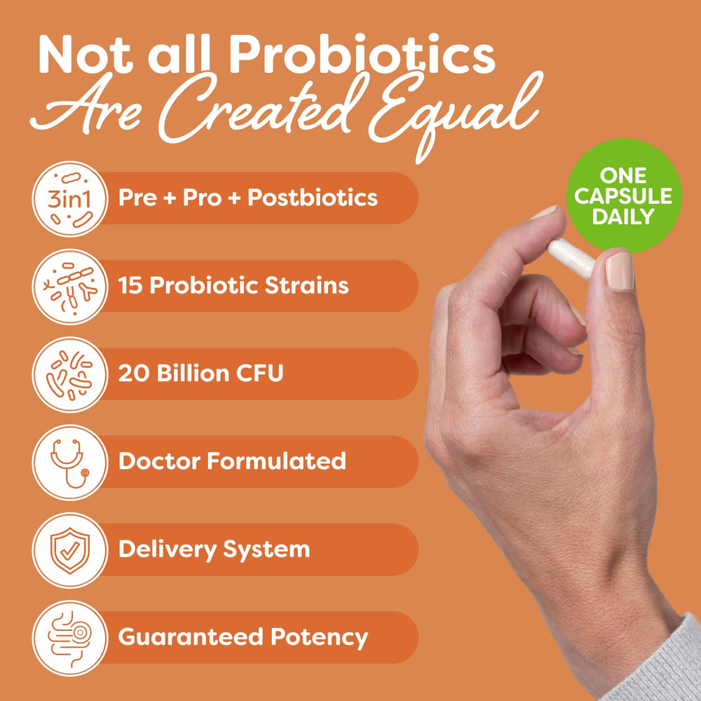 Probulin Total Care capsules close-up showing vegan probiotic formula
