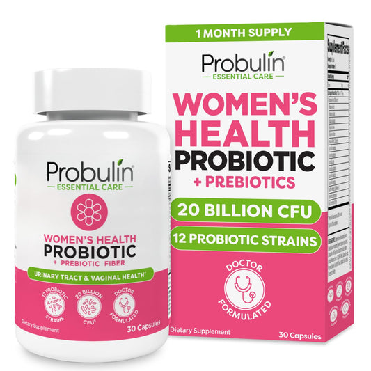 Probulin Women's Probiotic bottle shows 20B CFU for daily gut and immune support.