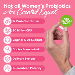 Probulin Women's Probiotic label detail showing strain variety and prebiotic blend.