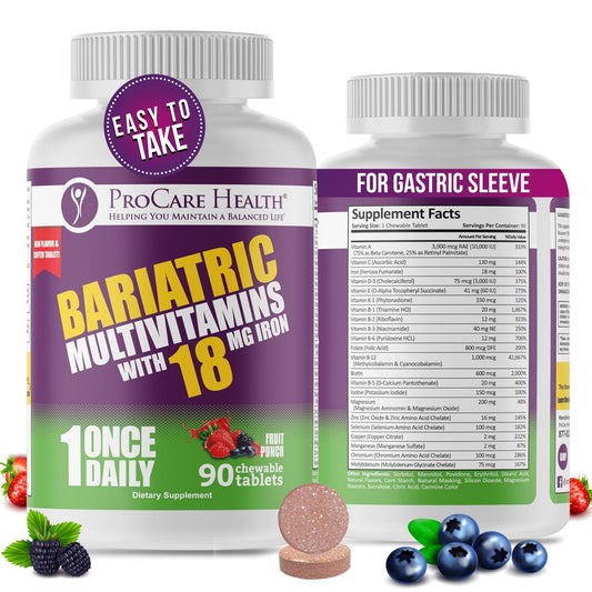 ProCare Health bariatric multivitamin fruit punch bottle supports daily nutrient intake