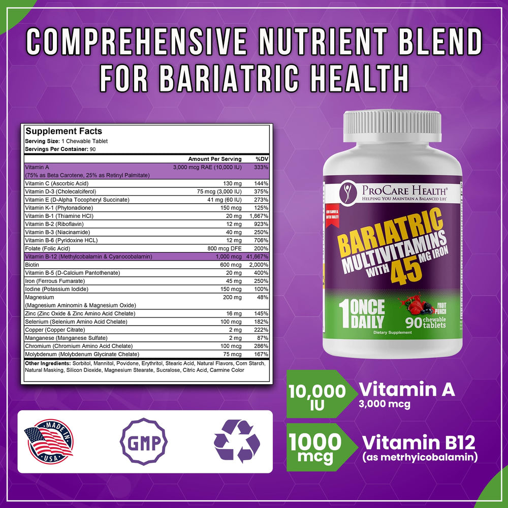 Close-up of chewable tablets showing high-potency iron and B12 for energy.