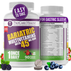 ProCare Health bariatric multivitamin fruit punch bottle for easy daily post-surgery nutrition.