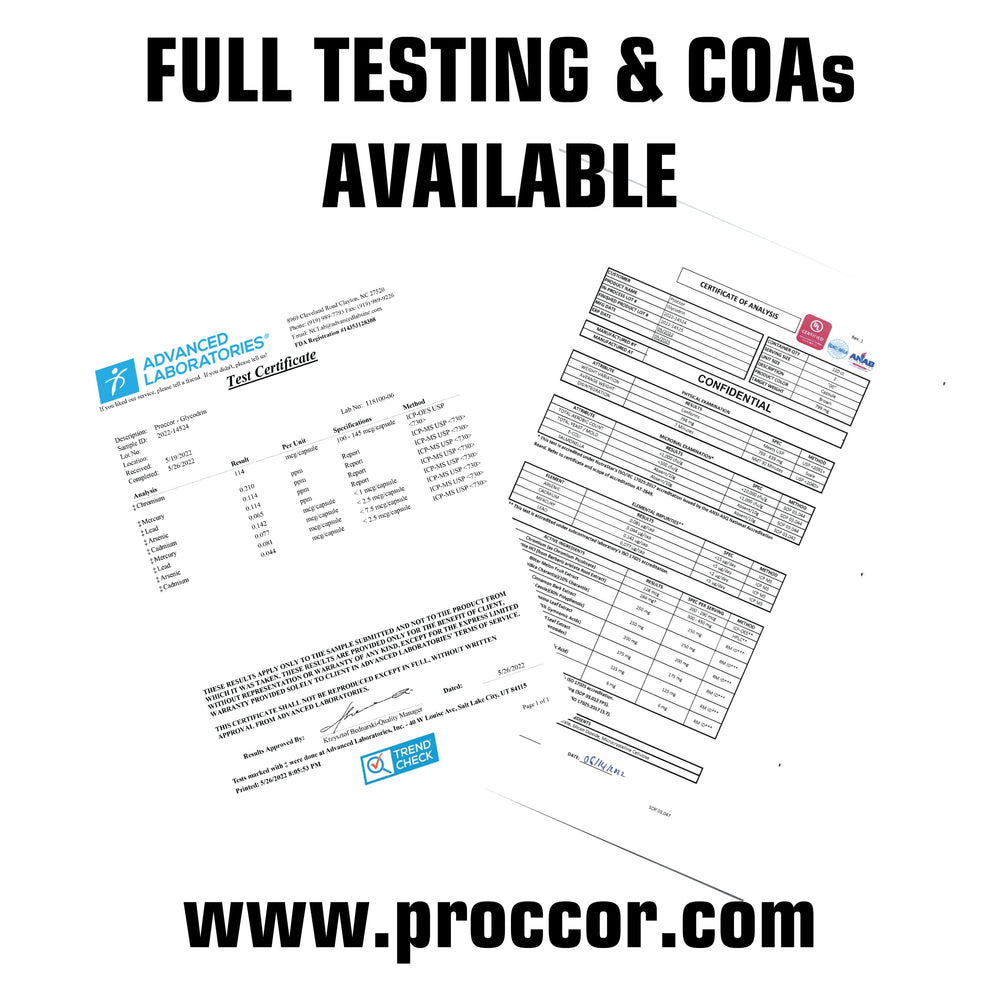 PROCCOR Glycodrin panax ginseng capsules near a training notebook