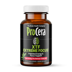 Procera XTF bottle front promotes focused study sessions and mental clarity.