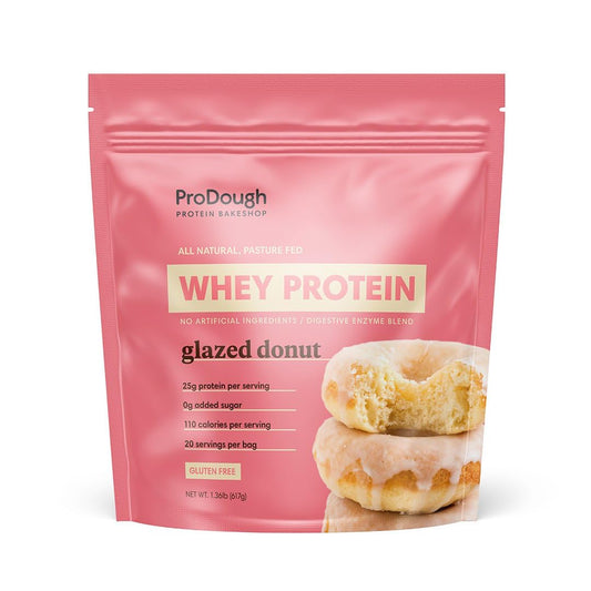 ProDough Glazed Donut whey isolate scoop for a tasty, easy-digest shake