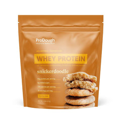 ProDough Snickerdoodle whey isolate bag showing gourmet protein packaging and gluten-free formula