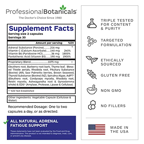 Professional Botanicals Adrenal Complex bottle pouring capsules for simple daily regimen