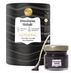 Professor's Himalayan Shilajit resin minerals chart in background