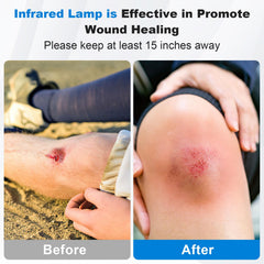 Profey red light therapy lamp in-use back heat soothes tension.