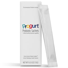PROGURT 1 Trillion CFU sachets pack demonstrates potent gut restoration potential for daily balance.