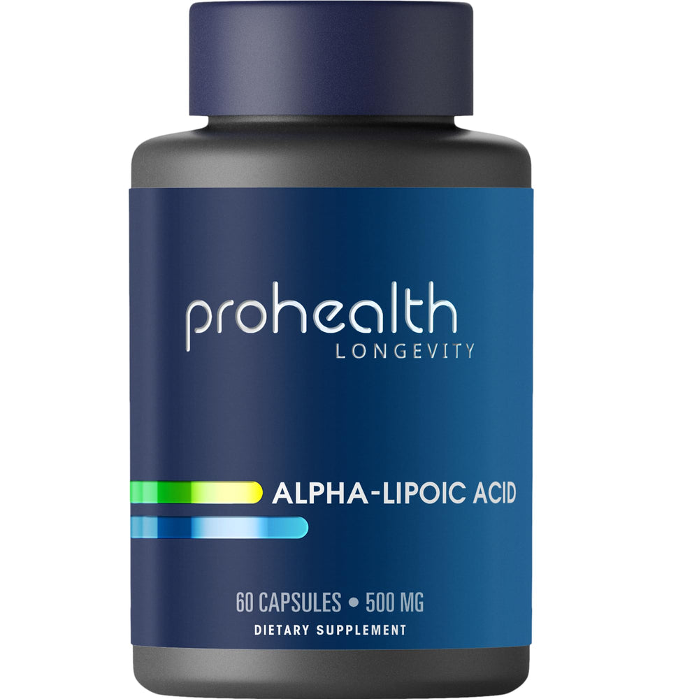 ProHealth Alpha Lipoic Acid bottle showing 60 servings and label detail