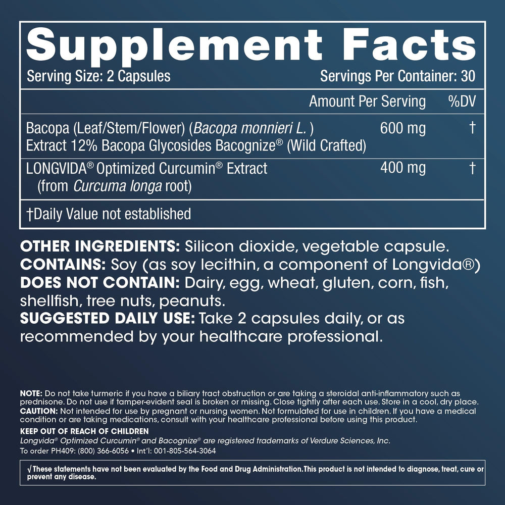 ProHealth Brain & Focus capsules with BaCognize Bacopa Monnieri shown for convenient daily wellness