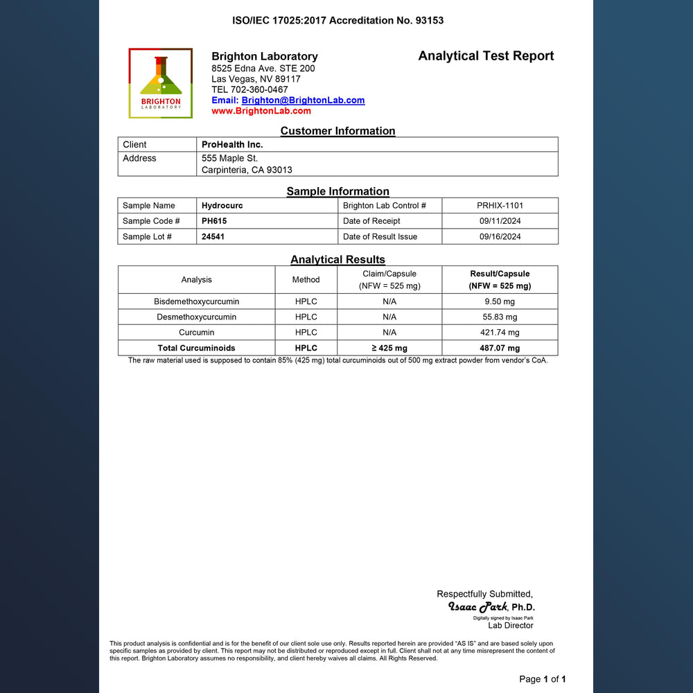 Independent lab testing badge on HydroCurc packaging signaling quality
