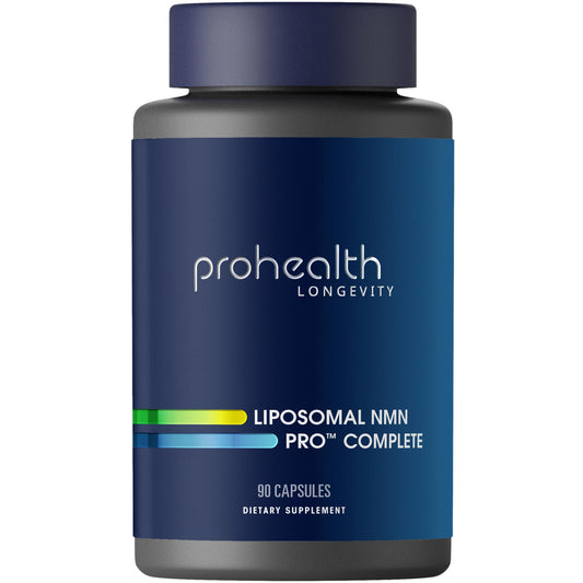 ProHealth Longevity Liposomal NMN Pro Complete bottle with premium packaging for daily vitality.