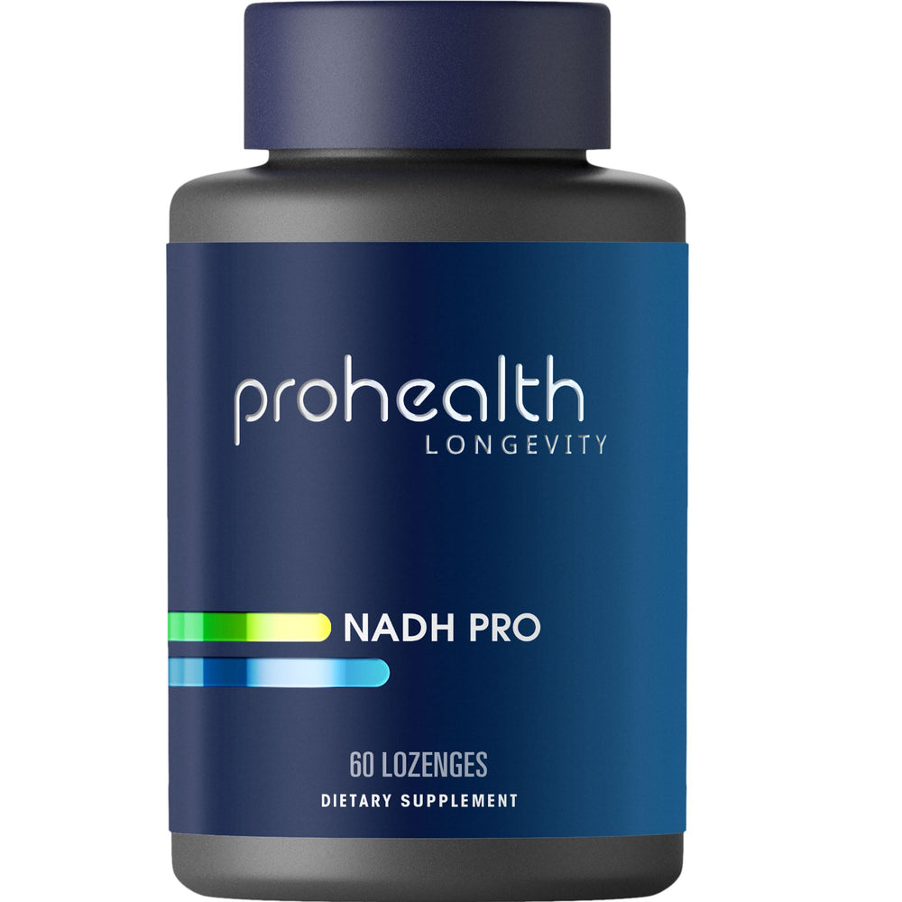 ProHealth NADH Pro bottle front showing energy support with fast-acting lozenges.