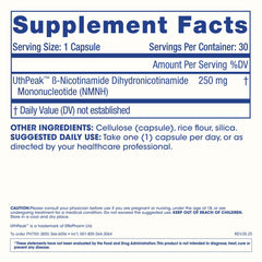 Back view of NMNH bottle highlights label details and manufacturing credentials