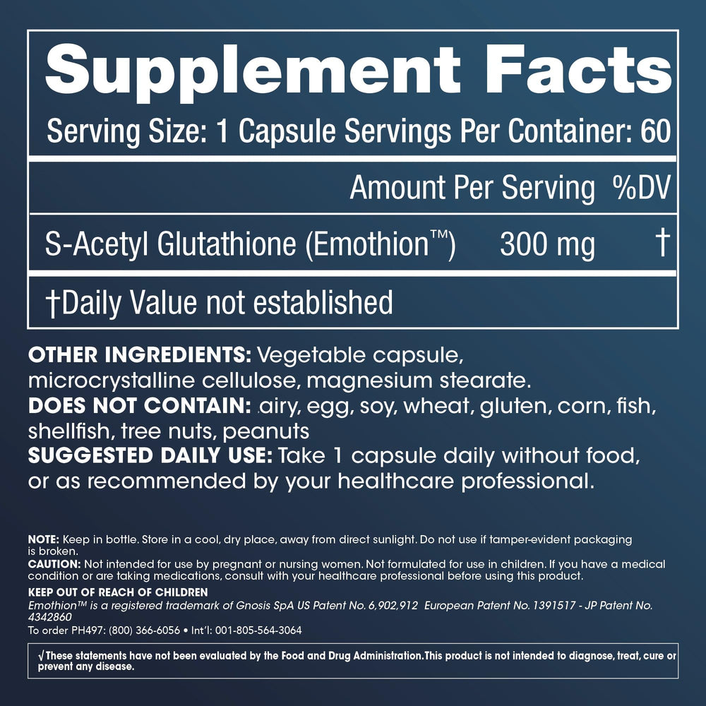 ProHealth S-Acetyl Glutathione Emothion capsules close-up, ready for daily antioxidant-support routine.