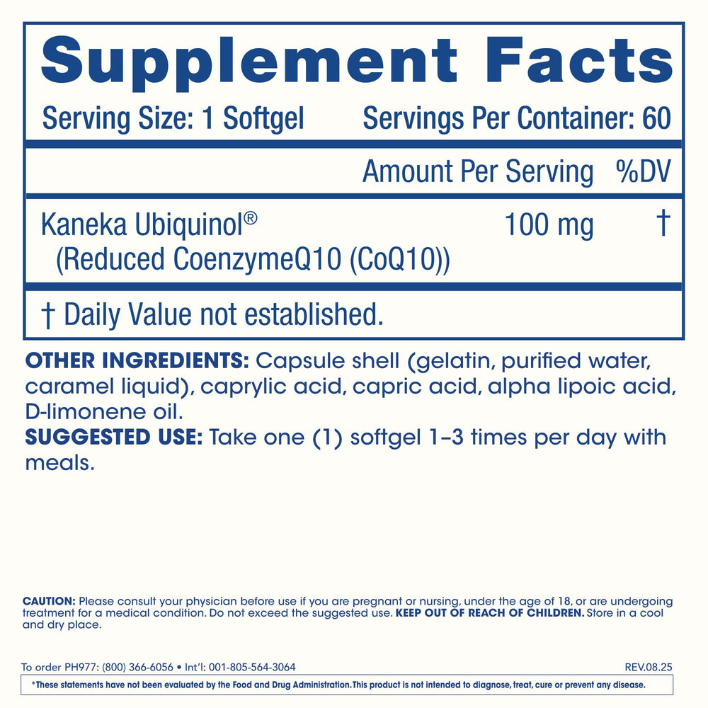 ProHealth Ubiquinol CoQ-10 bottle label highlighting purity and USA-made quality