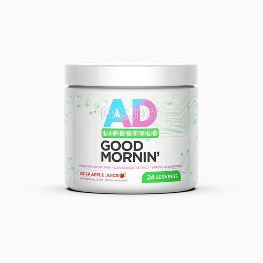 PROJECT AD Life Good Morning Detox bottle front with crisp apple flavor for a refreshing morning routine.