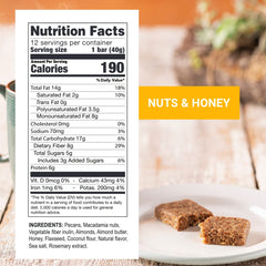 Close-up of pecans, macadamias, and flaxseed highlights natural ingredients in Prolon Fasting Bars.