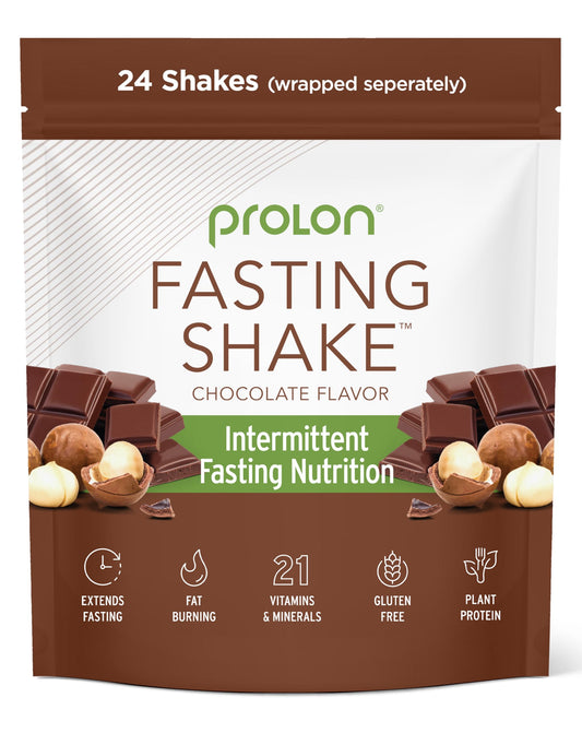 Prolon chocolate drink mix packets support a convenient morning fasting routine