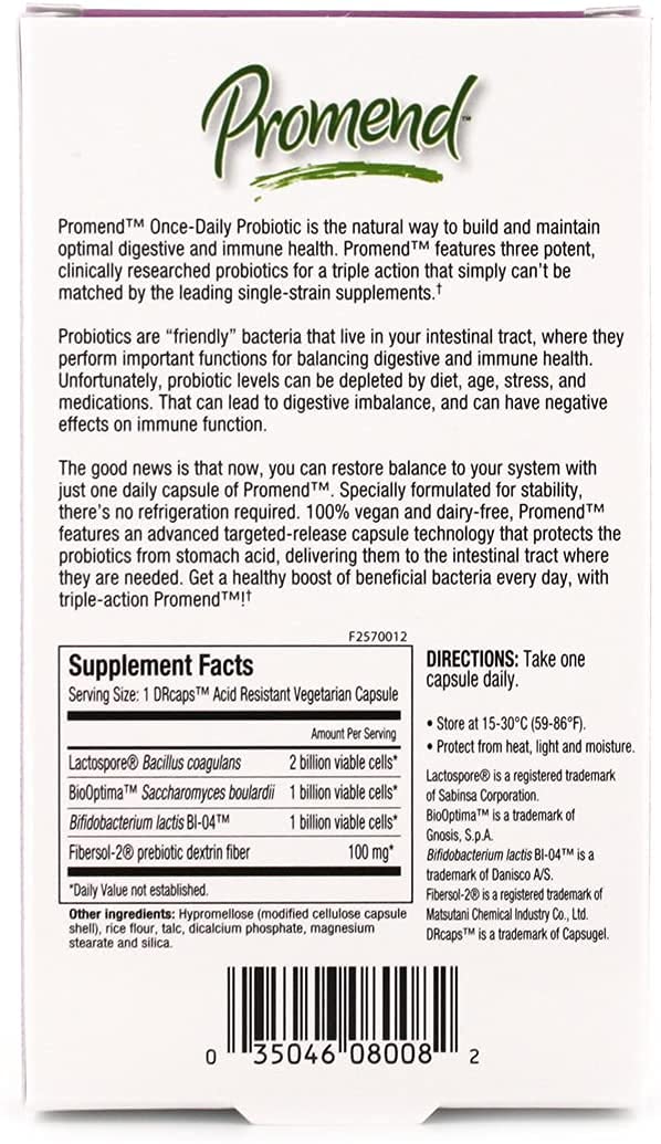 Three-pack PROMEND bottles shown for a consistent monthly probiotic routine