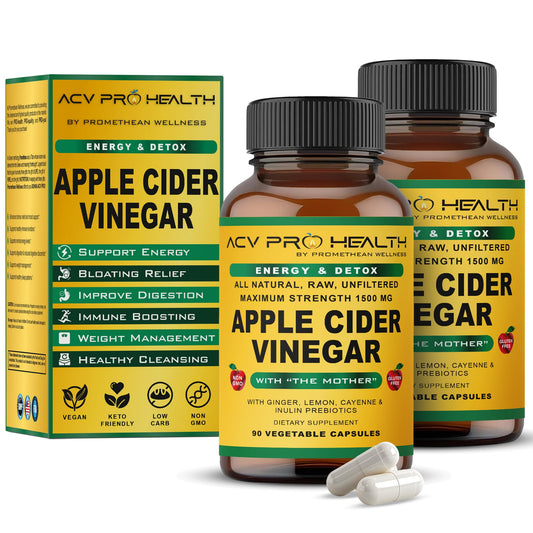 Promethean Wellness ACV Pro bottle front showcases convenient detox support in a daily routine.