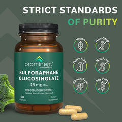 Prominent Nutrition vegan and gluten-free badge featured on packaging.