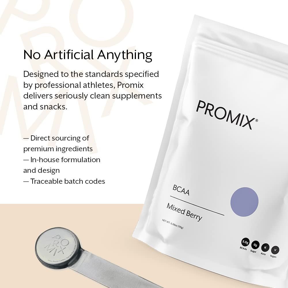 Promix BCAA gluten-free vegan labels on container underscoring clean nutrition.