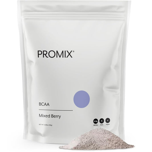 Promix BCAA bottle with mixed berries showing clean, plant-based post-workout support.