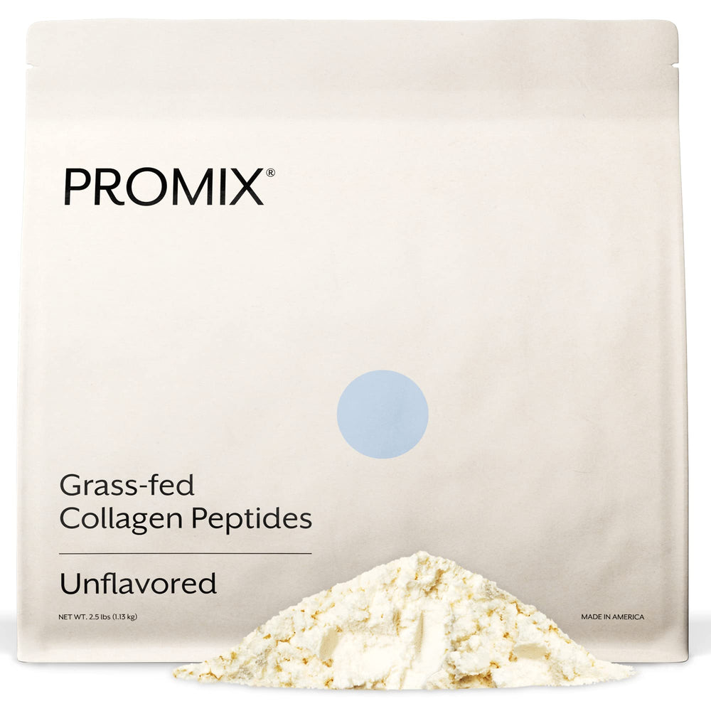 Promix Collagen Peptides bottle on kitchen counter, highlighting daily skin and joint support.