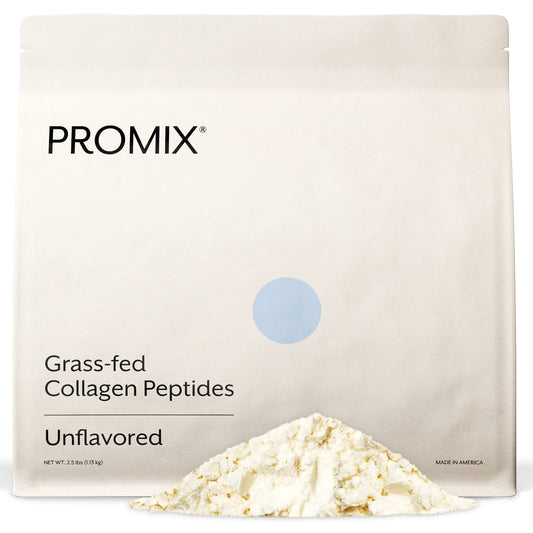 Promix Collagen Peptides bottle on kitchen counter, highlighting daily skin and joint support.