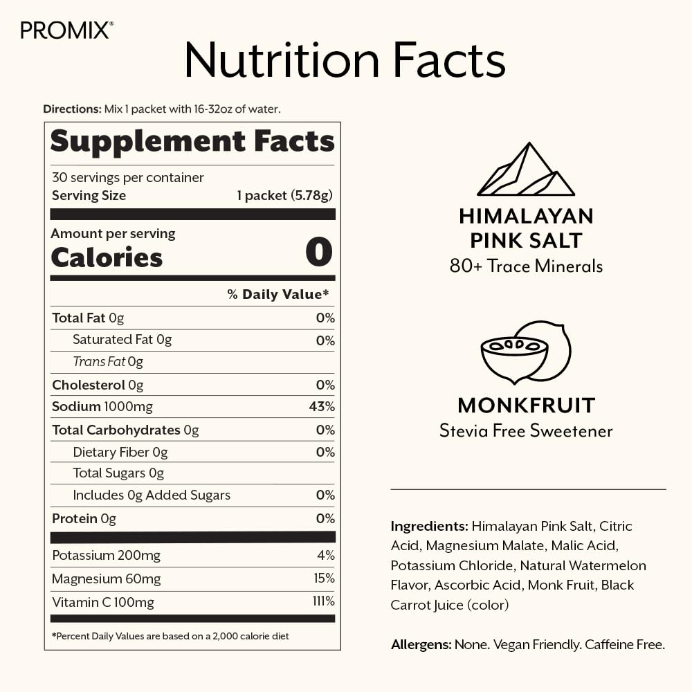 Promix Electrolytes Watermelon open pack showing convenient single-serving sachets.
