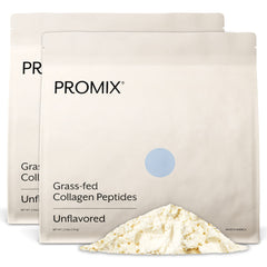Promix Hydrolyzed Collagen Peptides bag front showing unsweetened, grass-fed formula for easy smoothies.