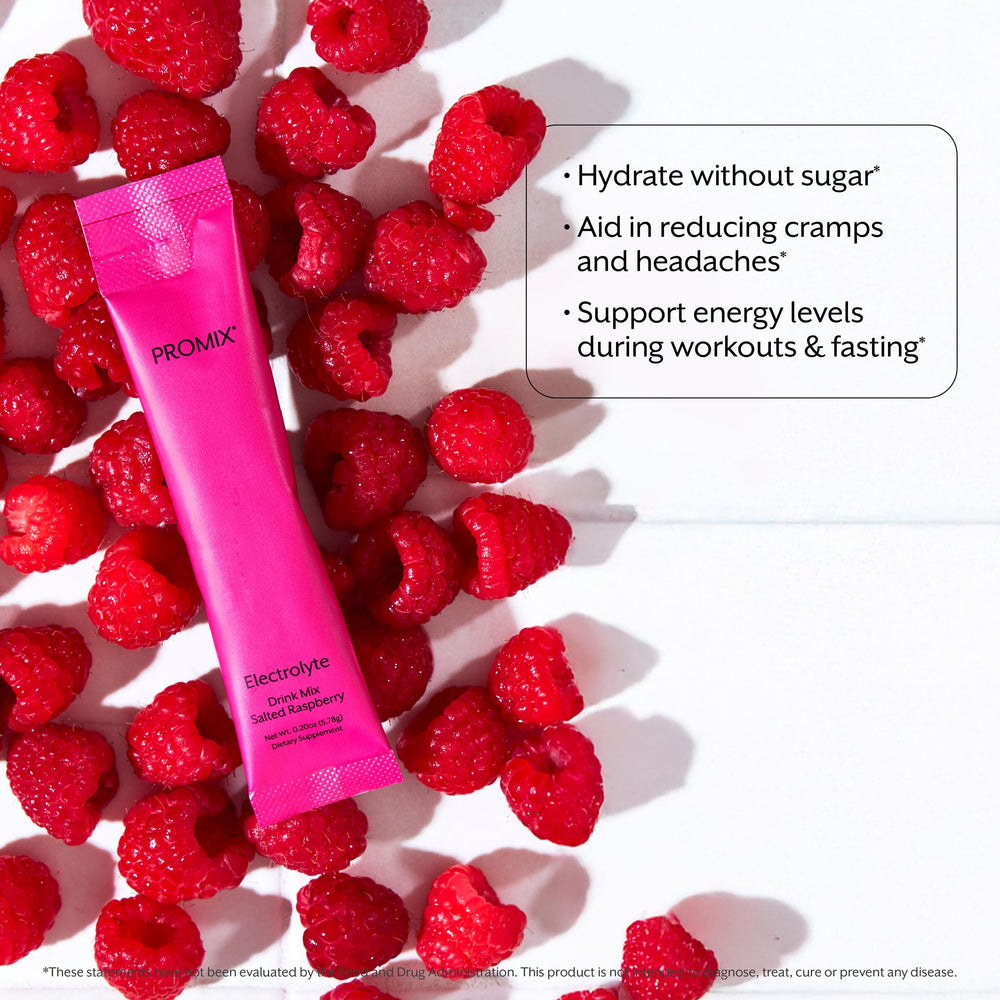 Himalayan pink salt and minerals in ProMix hydration formula for mineral balance.