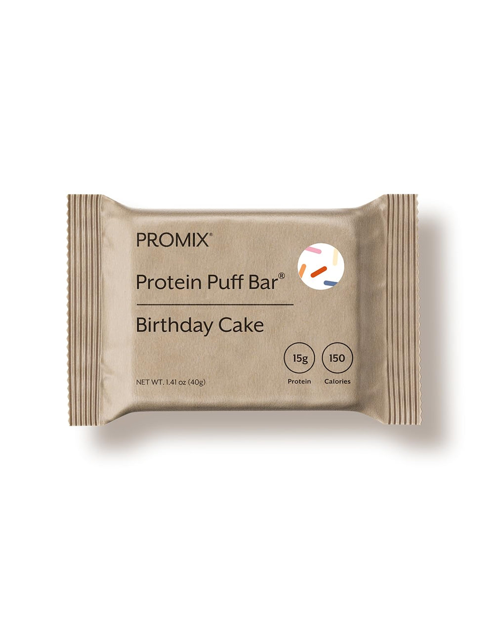 ProMix Protein Puff Bars Birthday Cake bar close-up showing marshmallow and crunch