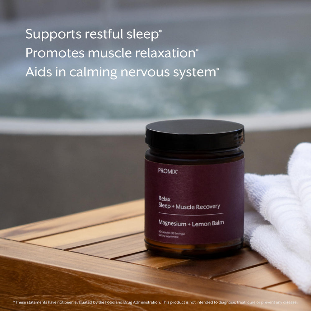 Promix Nutrition Relax lemon balm extract bottle with calming scent.