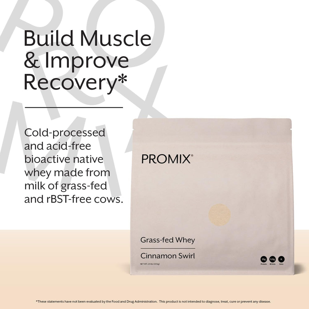 Promix Nutrition whey powder close-up showing glutathione and immunoglobulins.
