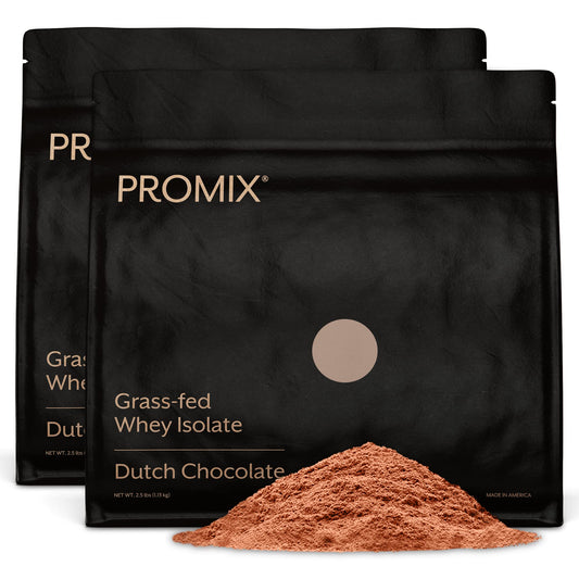 ProMix Nutrition Whey Isolate Chocolate bottle highlights grass-fed protein for post-workout recovery