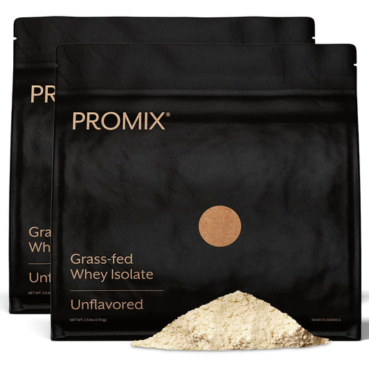Promix Nutrition Whey Isolate unflavored powder in a bag for post-workout shakes.