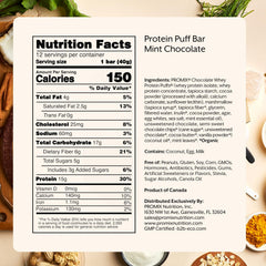 ProMix Protein Puff Bars mint chocolate close-up showing 15g protein per bar