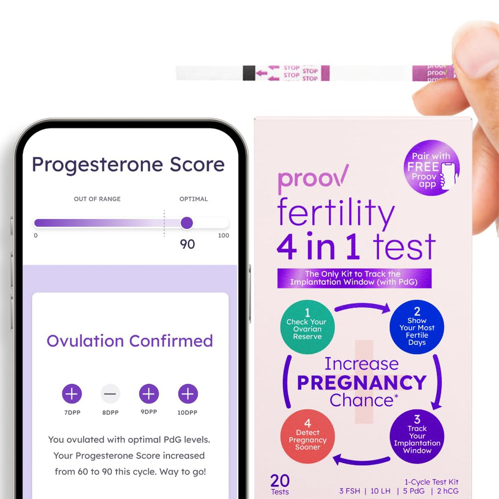 Proov PdG test strips monitor implantation window with progesterone insights.
