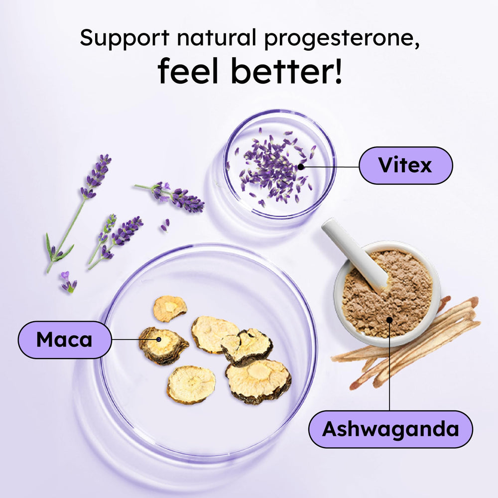 Ashwagandha and Maca roots featured for natural adaptogenic balance.