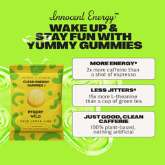 Proper Wild energy gummies texture closeup with natural ingredients.