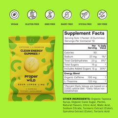 Proper Wild energy gummies closeup shows L-theanine and caffeine balance.