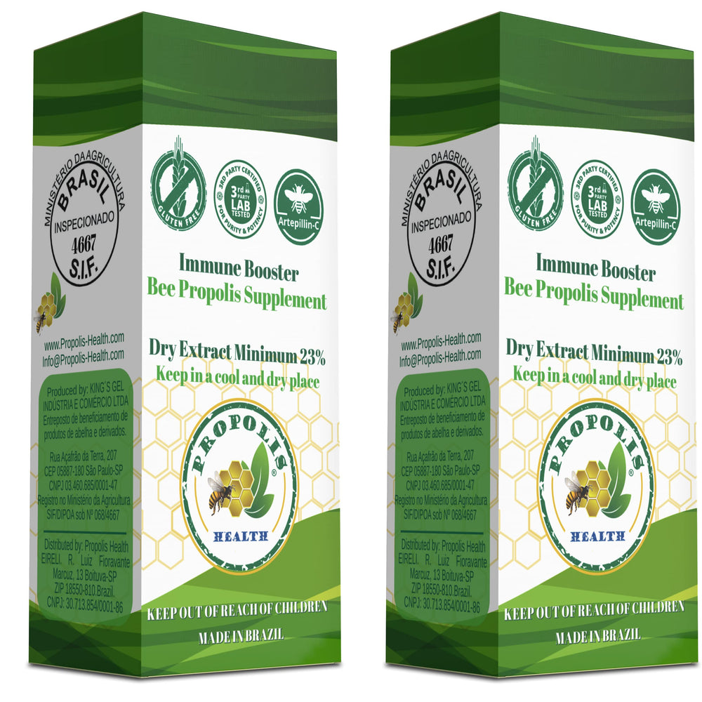Propolis Health green propolis label emphasizes natural, alcohol-free formula.