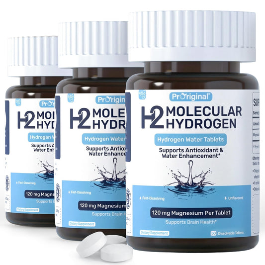 Proriginal hydrogen water tablets dissolving in glass water for quick hydration