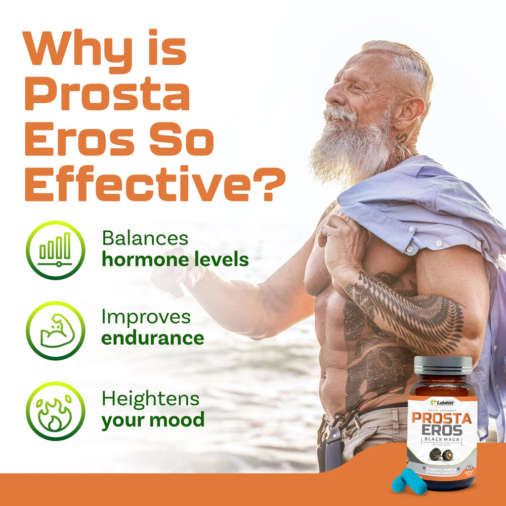 Prosta Eros all-natural formula shown in a clear capsule.
